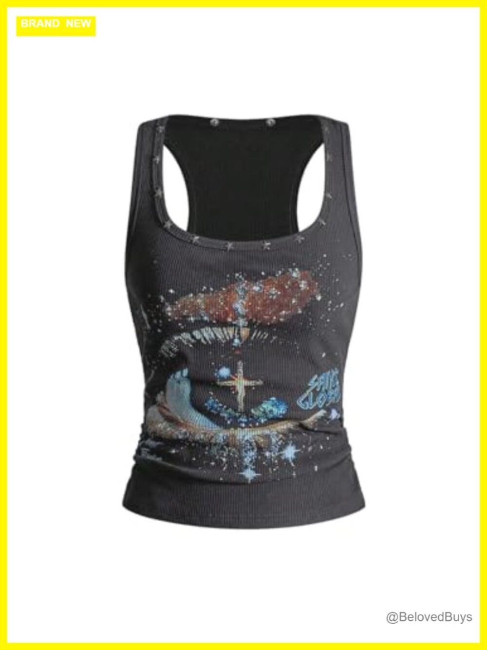 Women's Studded Graphic Tank Top Sleeveless Gothic Rave Slim Fit Y2K